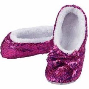 Snoozies Hot Pink Sequined Slipper W/Bow Size L